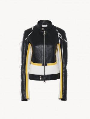 Chloe Biker Jacket Leather Sort Gul | CHE-SR14108