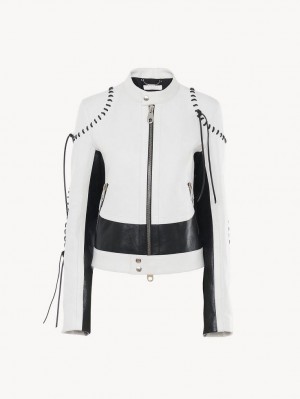 Chloe Biker Jacket Leather Sort Hvide | CHE-SR14106