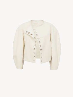 Chloe Boxy Jacket Leather Hvide | CHE-SR14104