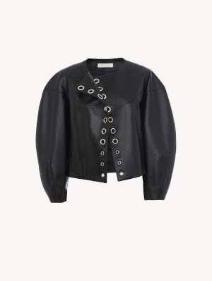 Chloe Boxy Jacket Leather Sort | CHE-SR14103