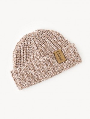 Chloe Chunky Strikket Beanie Hat Beige Lyserød | CHE-SR14474