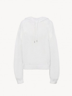 Chloe Crochet Hoodie Strikkevarer Hvide | CHE-SR13935