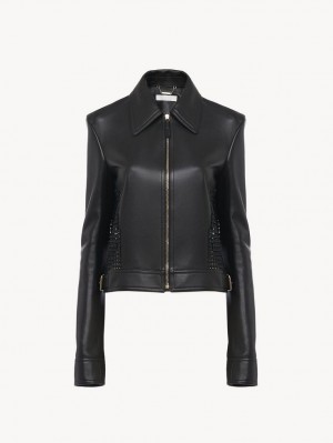 Chloe Cropped Jacket Leather Sort | CHE-SR14113