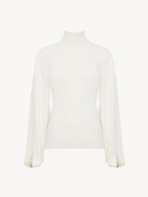 Chloe Fitted Mock-neck Strikkevarer Hvide | CHE-SR13958