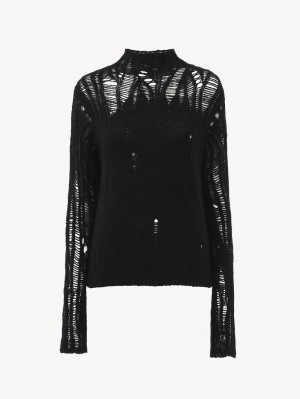 Chloe Fitted Mock-neck Strikkevarer Sort | CHE-SR13952