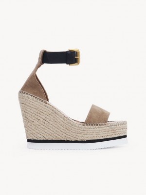 Chloe Glyn Espadrillos Wedge Khaki | CHE-SR14816