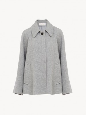 Chloe Kort Cape Frakker Grå | CHE-SR13804