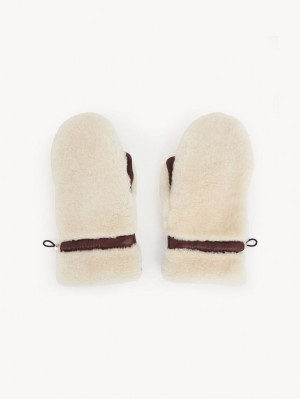 Chloe Shearling Mittens Hat Beige Brune | CHE-SR14467