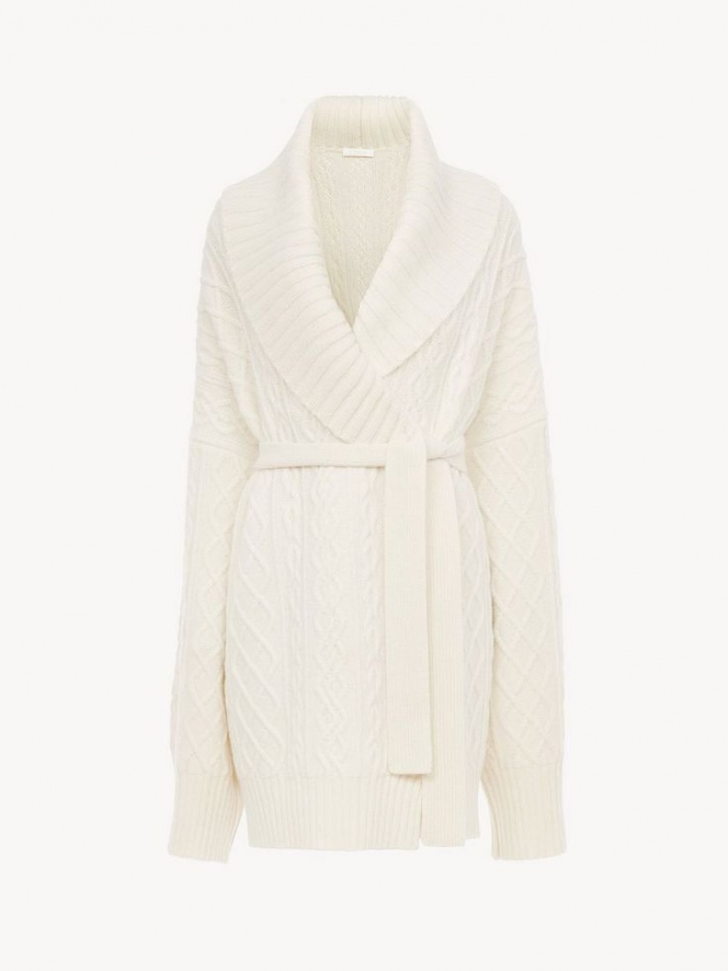 Chloe Belted Wrap Cardigan Strikkevarer Hvide | CHE-SR13957