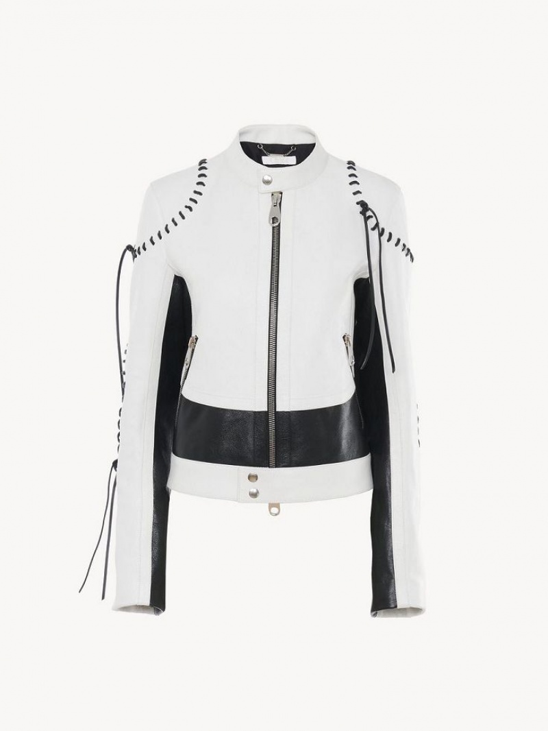 Chloe Biker Jakker Sort Hvide | CHE-SR13784