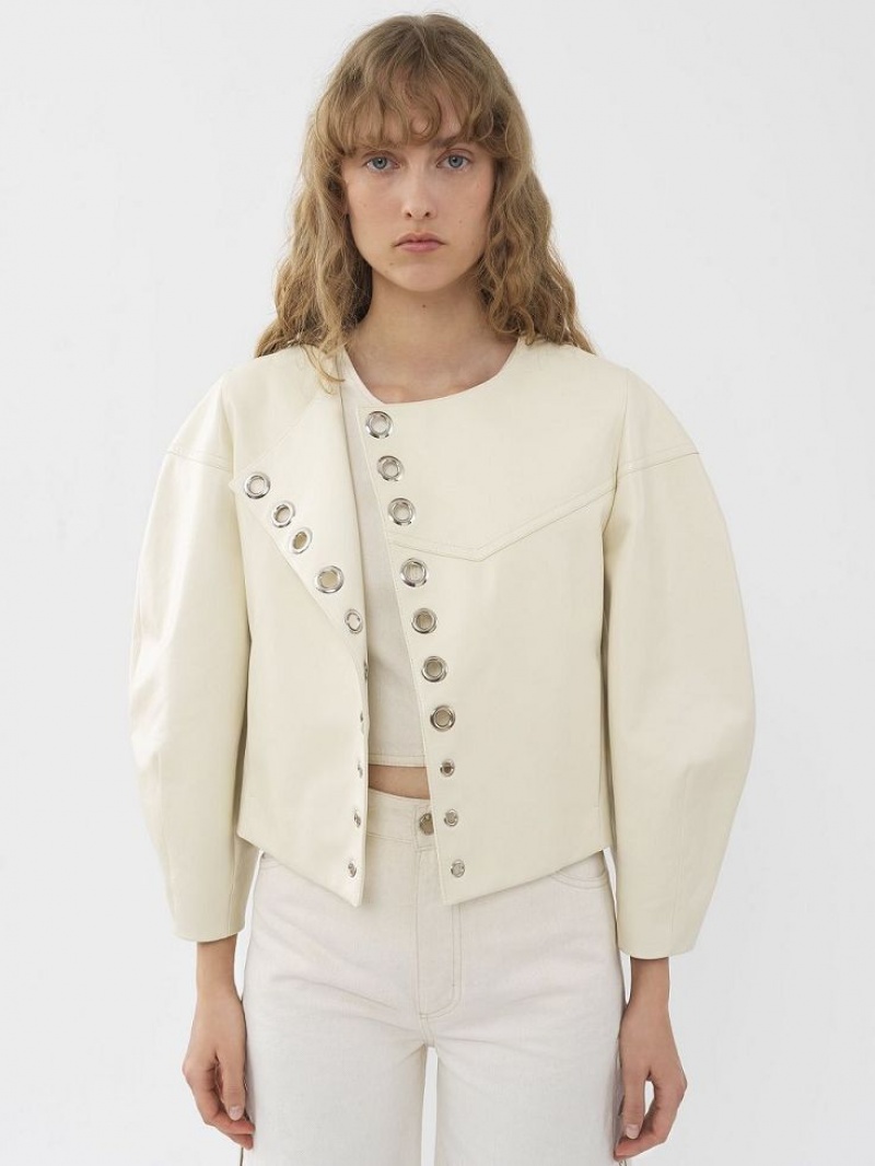 Chloe Boxy Jacket Leather Hvide | CHE-SR14104