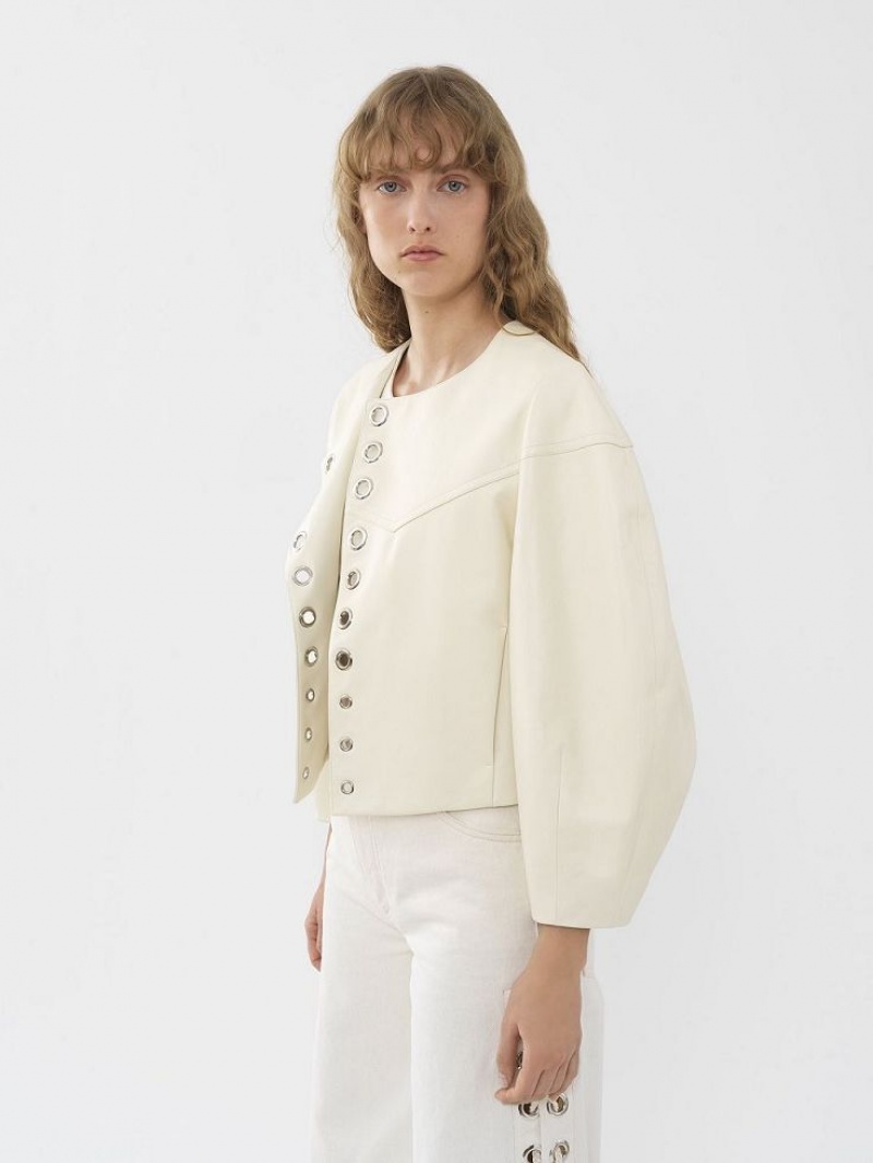 Chloe Boxy Jacket Leather Hvide | CHE-SR14104