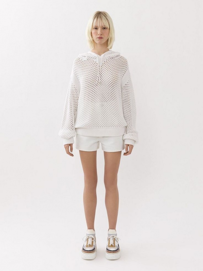 Chloe Crochet Hoodie Strikkevarer Hvide | CHE-SR13935