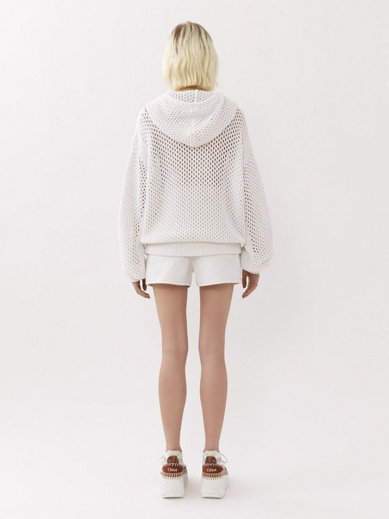 Chloe Crochet Hoodie Strikkevarer Hvide | CHE-SR13935