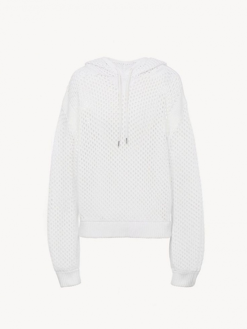 Chloe Crochet Hoodie Strikkevarer Hvide | CHE-SR13935