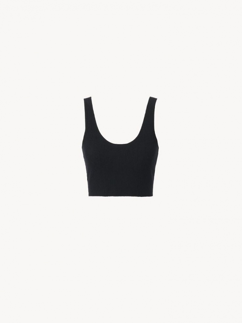 Chloe Cropped Tank Strikkevarer Sort | CHE-SR13922