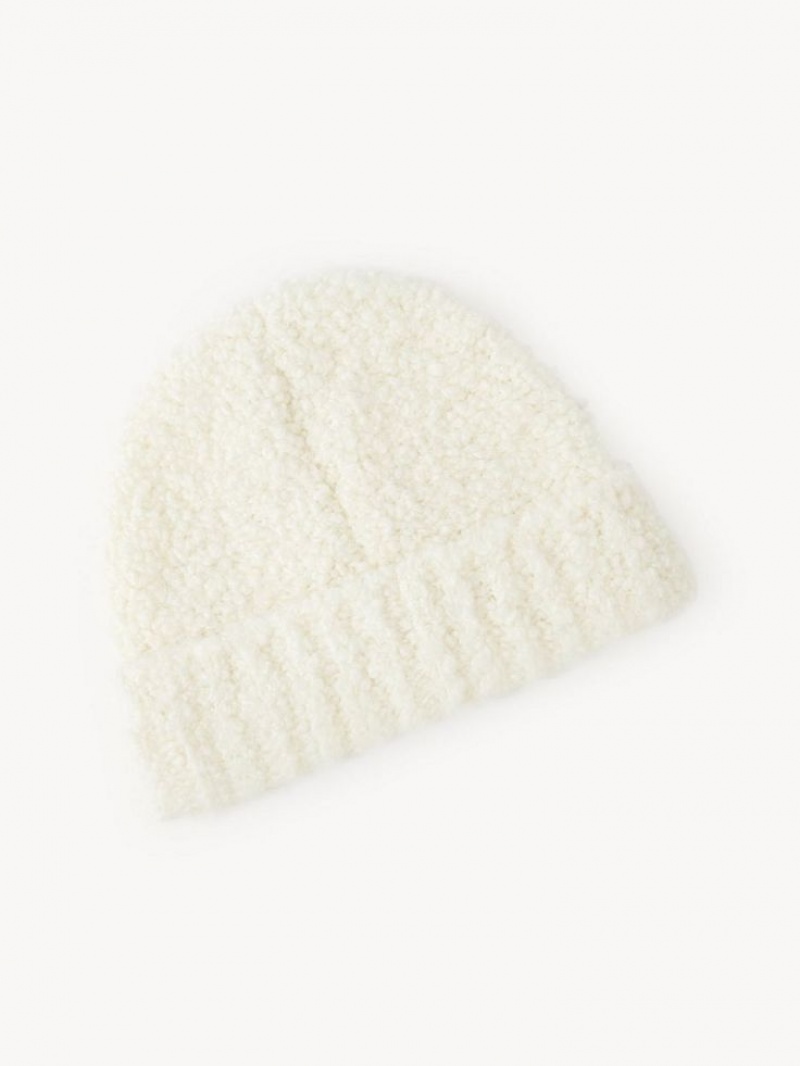 Chloe Curly Knit Beanie Hat Beige | CHE-SR14475