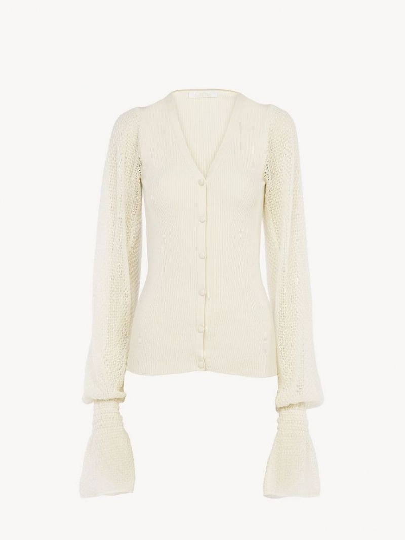 Chloe Fitted Cardigan Strikkevarer Hvide | CHE-SR13941