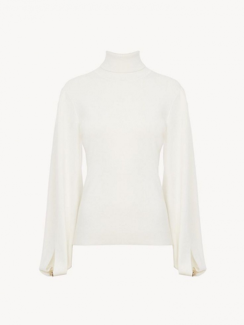 Chloe Fitted Mock-neck Strikkevarer Hvide | CHE-SR13958