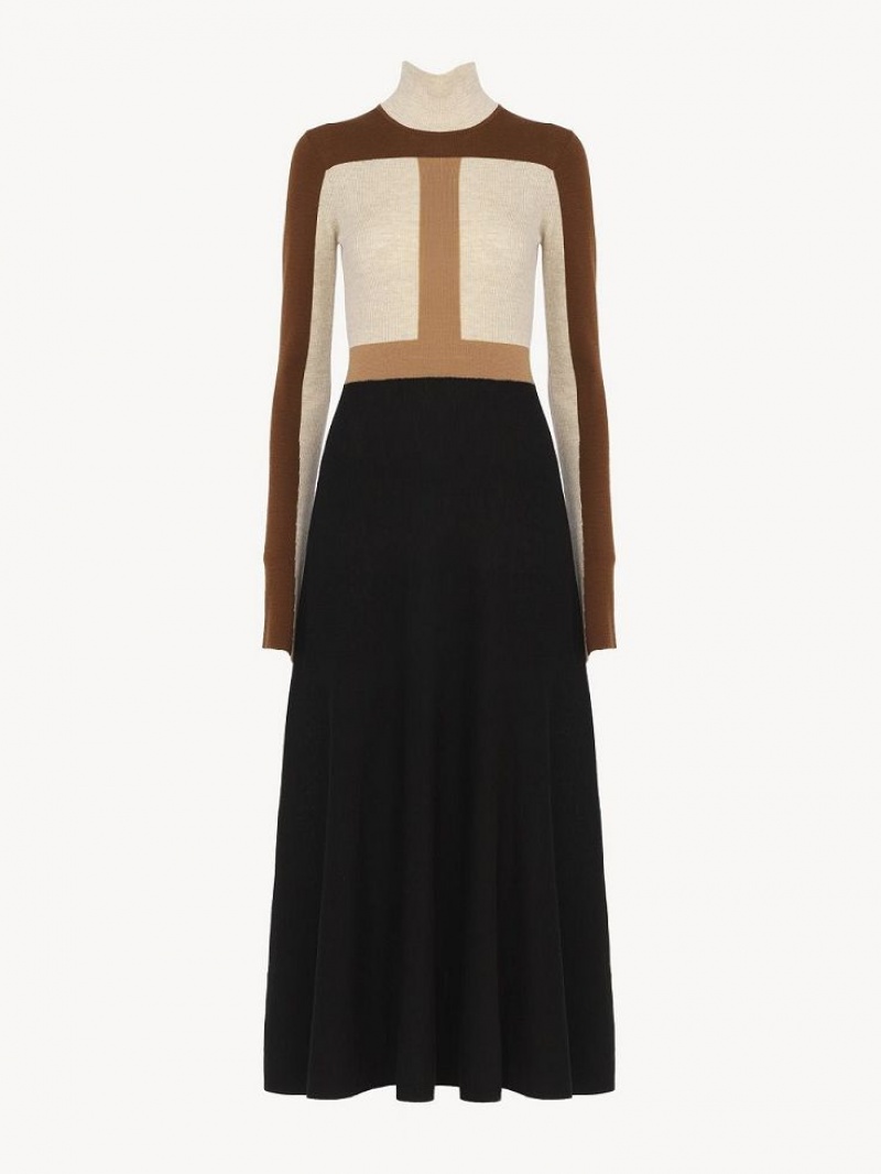 Chloe Flared Maxi Strikkevarer Flerfarvede Brune | CHE-SR13946