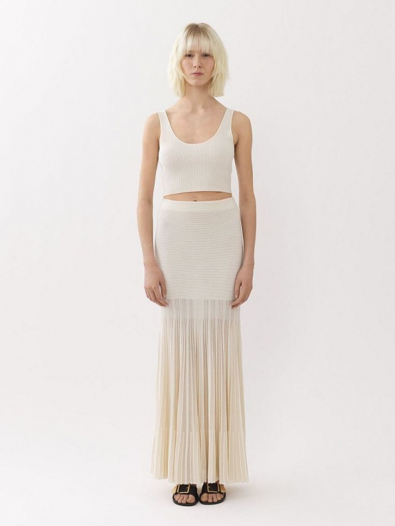 Chloe Flared Maxi Strikkevarer Hvide | CHE-SR13940