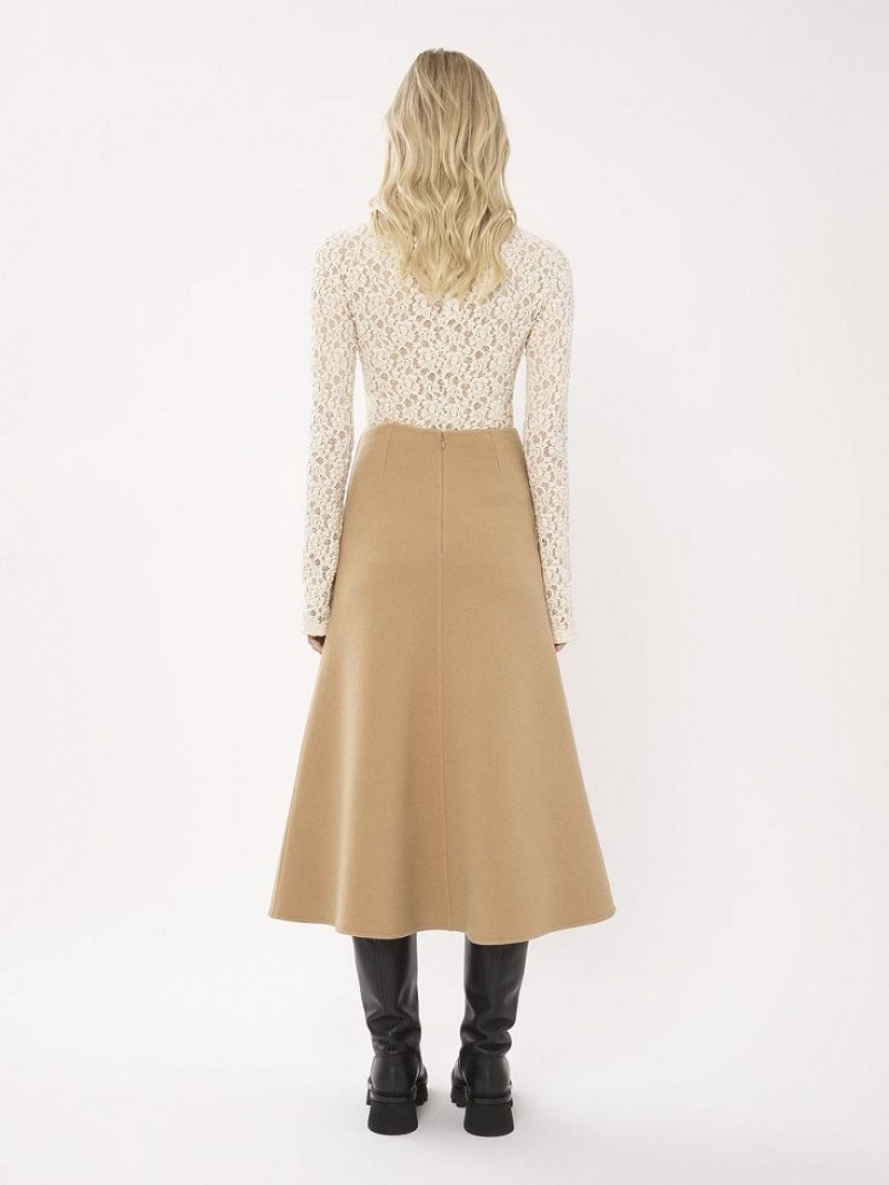 Chloe Flared Midi Nederdel Beige | CHE-SR14093