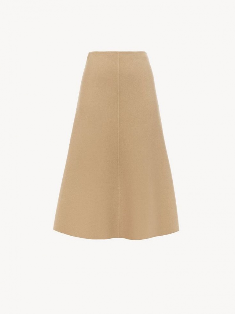 Chloe Flared Midi Nederdel Beige | CHE-SR14093