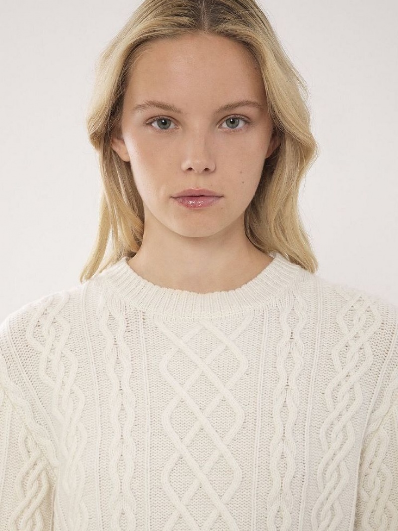 Chloe Generous Cable-knit Strikkevarer Hvide | CHE-SR13956