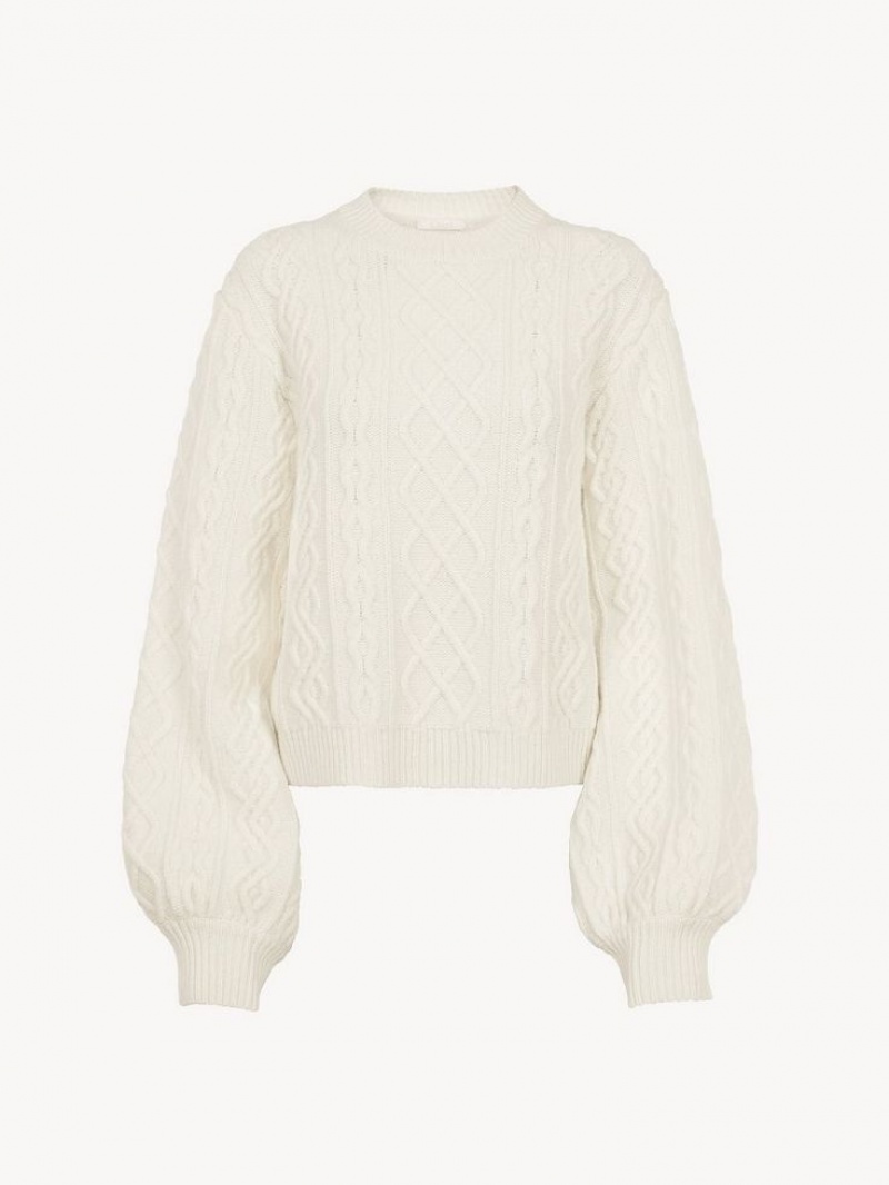 Chloe Generous Cable-knit Strikkevarer Hvide | CHE-SR13956