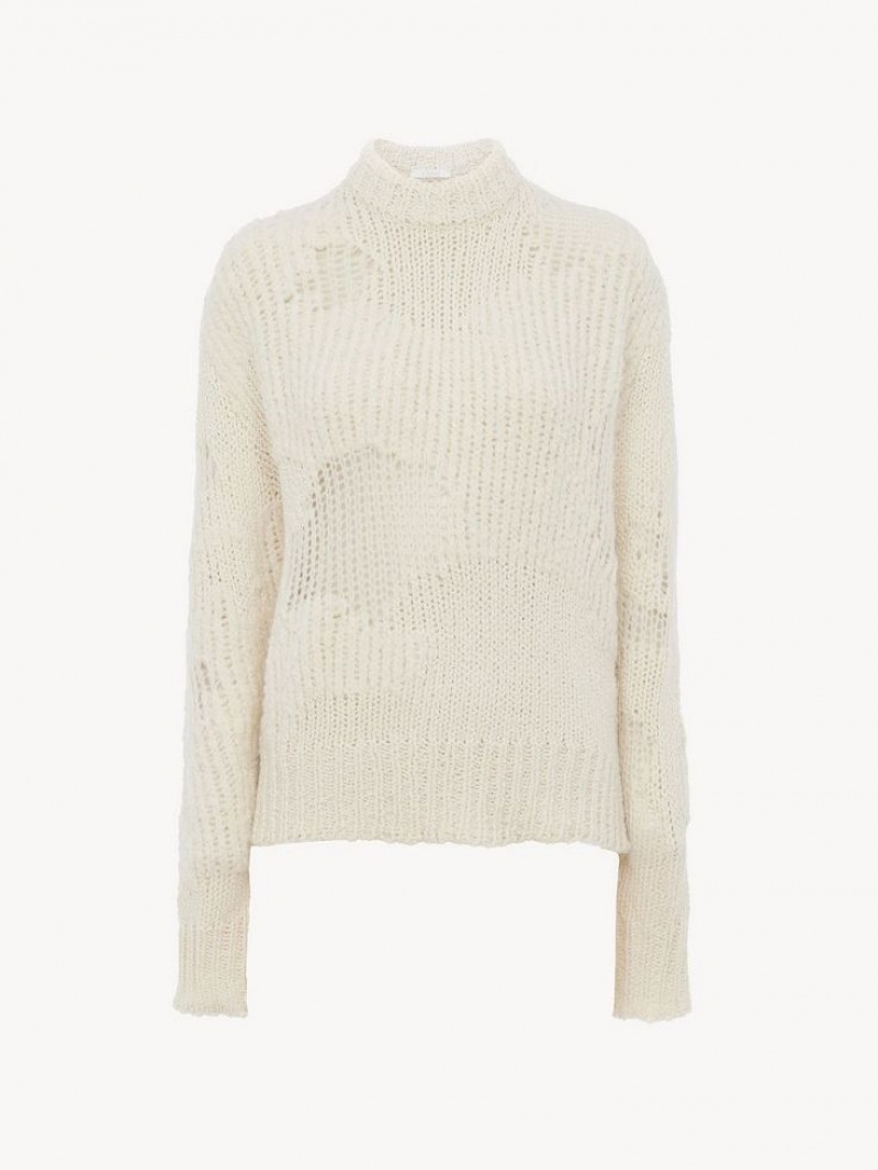 Chloe Generous Mock-neck Strikkevarer Hvide | CHE-SR13953