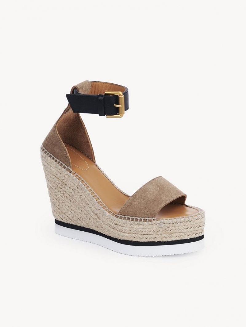 Chloe Glyn Espadrillos Wedge Khaki | CHE-SR14816