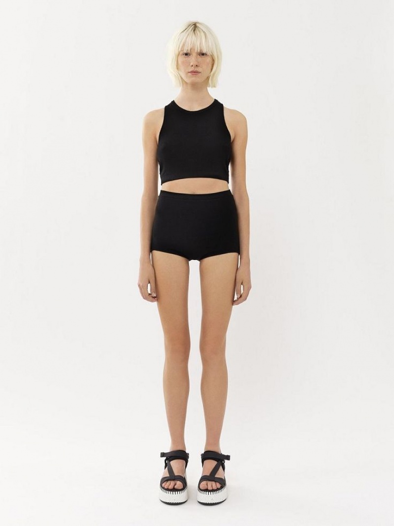 Chloe High-waisted Mini Shorts Strikkevarer Sort | CHE-SR13924