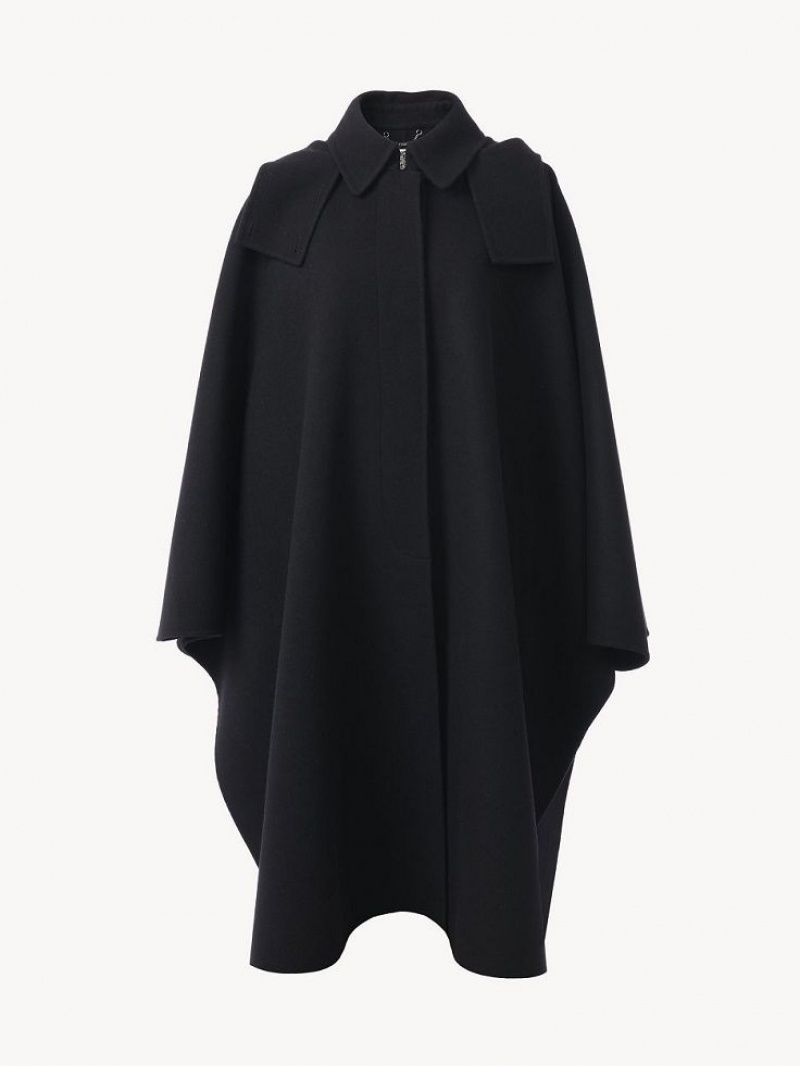 Chloe Hætte Cape Frakker Sort | CHE-SR13820