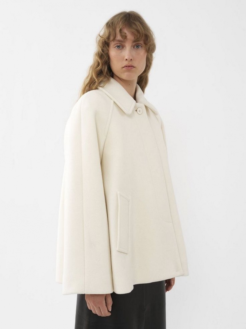 Chloe Kort Cape Frakker Hvide | CHE-SR13799