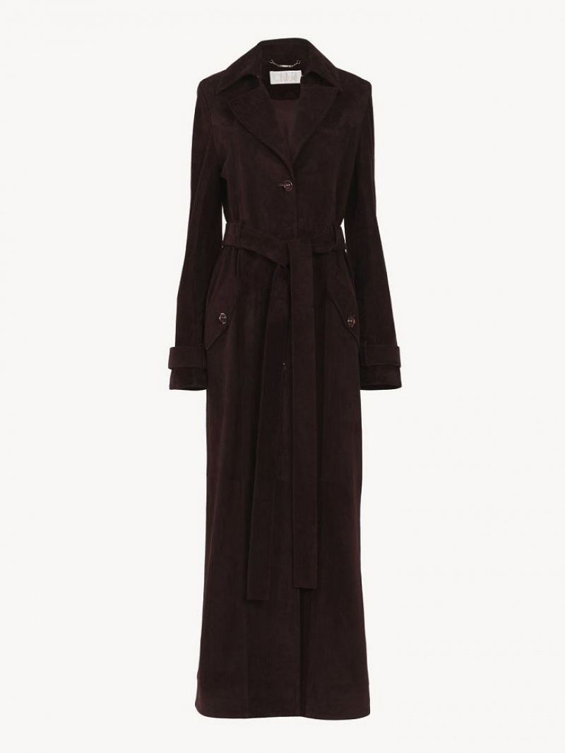 Chloe Long Trench Frakker Brune | CHE-SR13802