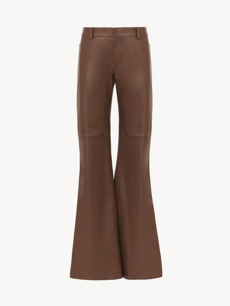 Chloe Low-waist Flare Pants Leather Kaffe | CHE-SR14118