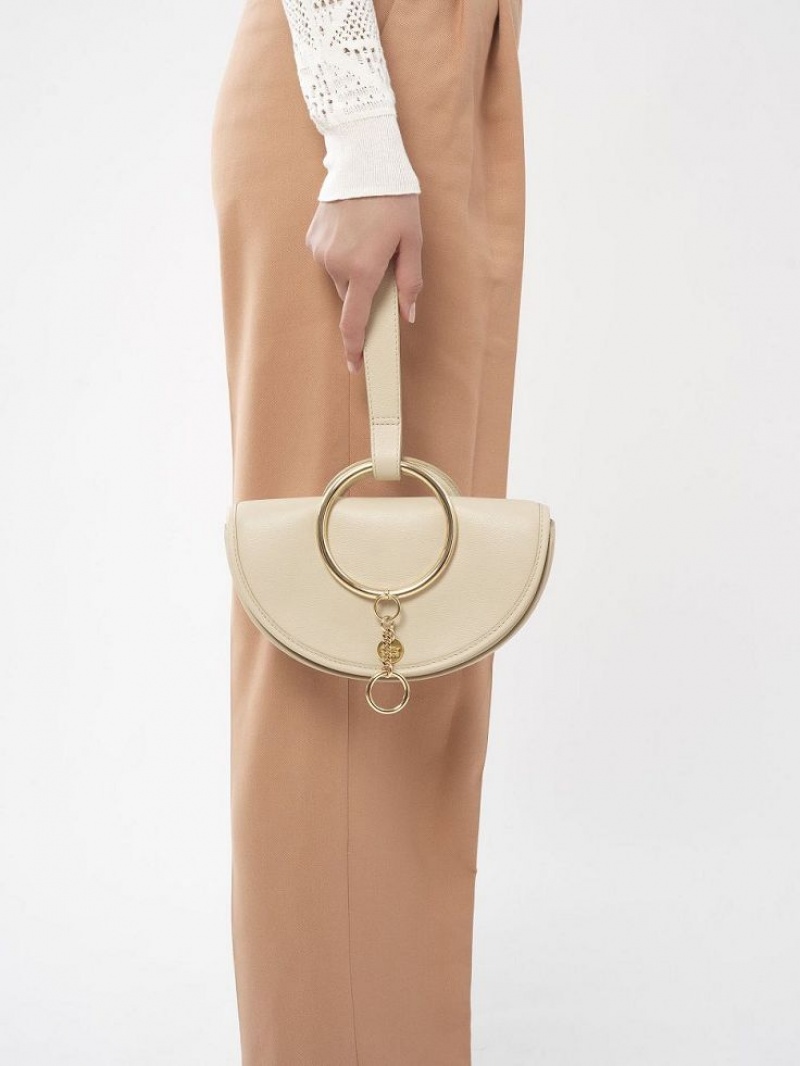 Chloe Mara Half Moon Mini Tasker Beige | CHE-SR14755