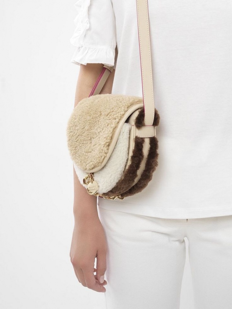 Chloe Mara Small Saddle Skuldertasker Beige | CHE-SR14604