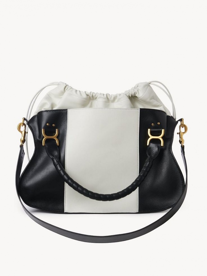 Chloe Marcie Large Double Carry Crossbody Taske Sort Hvide | CHE-SR13469