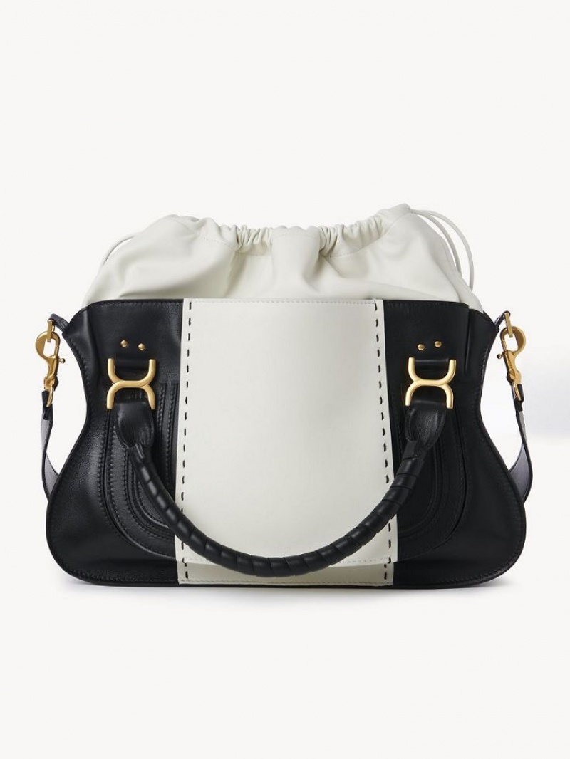 Chloe Marcie Large Double Carry Crossbody Taske Sort Hvide | CHE-SR13469