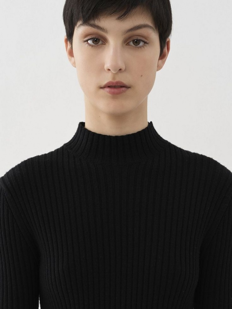 Chloe Mock-neck Strikkevarer Sort | CHE-SR13919