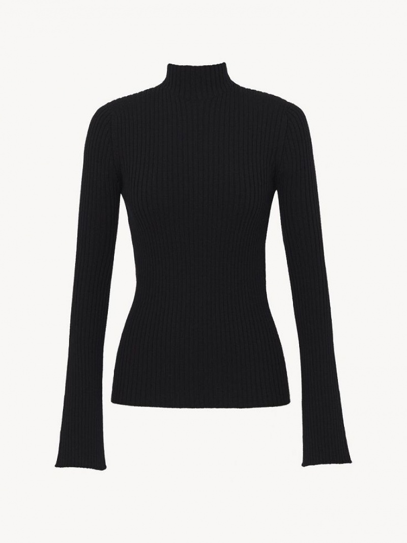 Chloe Mock-neck Strikkevarer Sort | CHE-SR13919