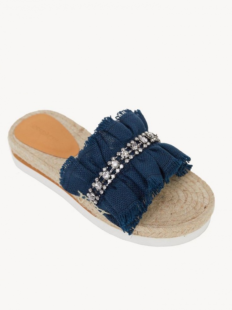 Chloe Mollie Espadrillos Flade Sko Dyb Blå | CHE-SR14807