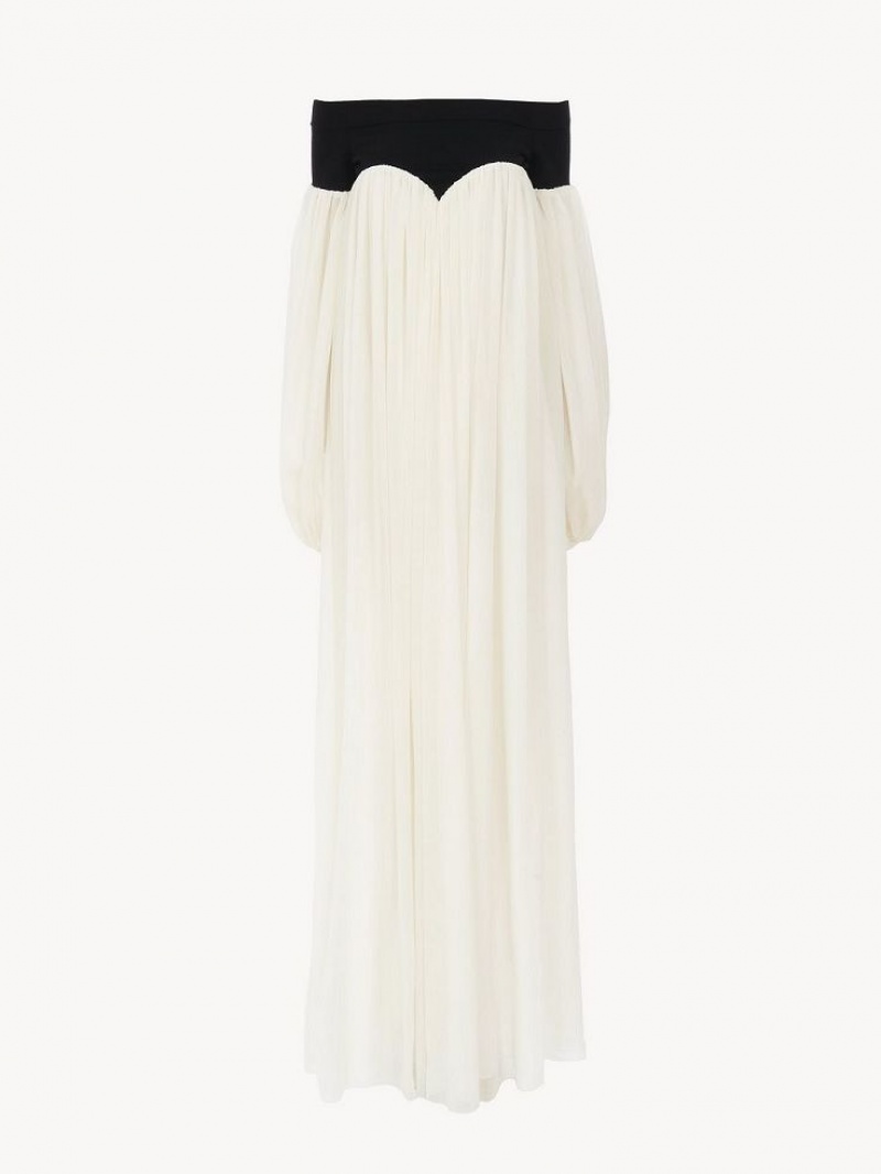 Chloe Off-the-shoulder Maxi Kjole Sort Hvide | CHE-SR13857