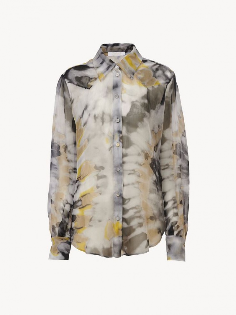 Chloe Printed Western Bluse Flerfarvede Grå | CHE-SR13887