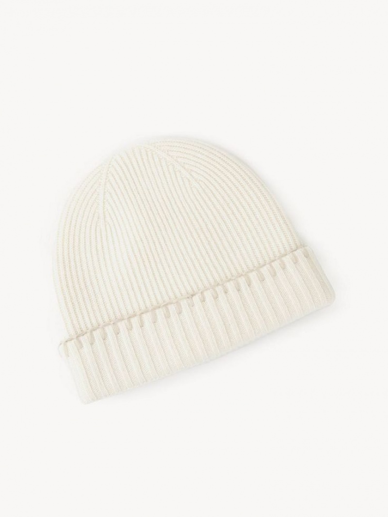 Chloe Ribbet Knit Beanie Hat Hvide | CHE-SR14473