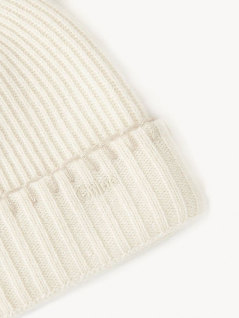 Chloe Ribbet Knit Beanie Hat Hvide | CHE-SR14473