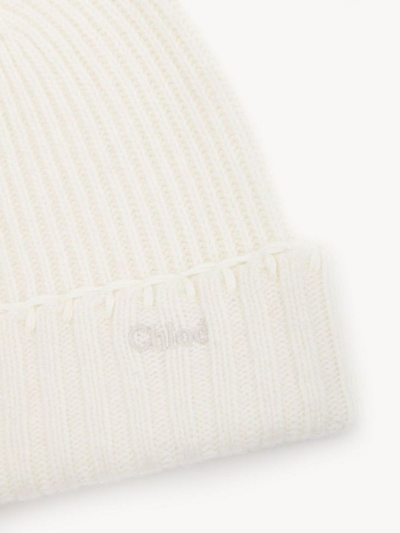 Chloe Ribbet Knit Beanie Hat Hvide | CHE-SR14486