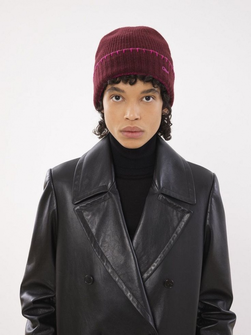 Chloe Ribbet Knit Beanie Hat Lilla Lyserød | CHE-SR14472