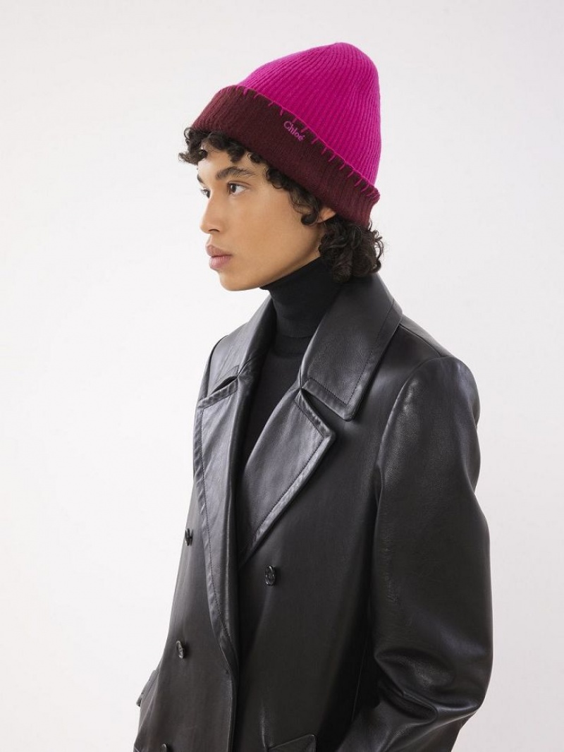 Chloe Ribbet Knit Beanie Hat Lilla Lyserød | CHE-SR14472